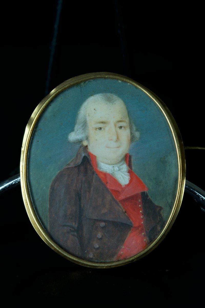 Old Gold Brooch Portrait Man Directoire Miniature Jewelry 18th 18 Grs-photo-2