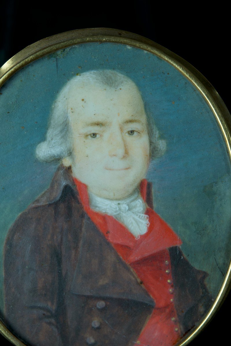 Old Gold Brooch Portrait Man Directoire Miniature Jewelry 18th 18 Grs-photo-4