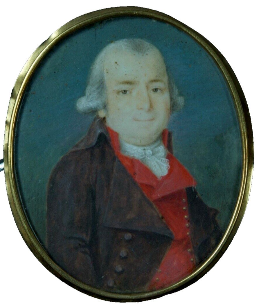 Old Gold Brooch Portrait Man Directoire Miniature Jewelry 18th 18 Grs