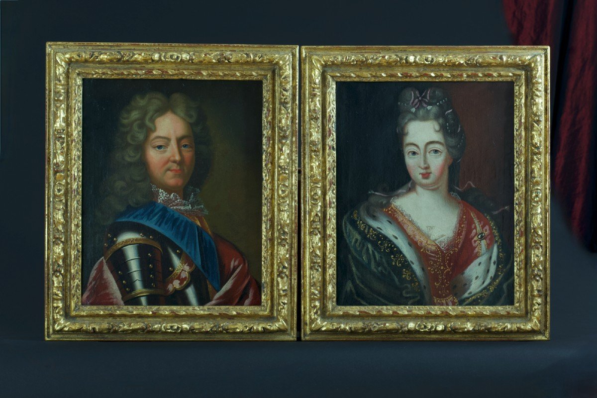 Pierre Gobert Beautiful Old Painting Portrait Royal Couple Duke Of Vendôme 18th -photo-4