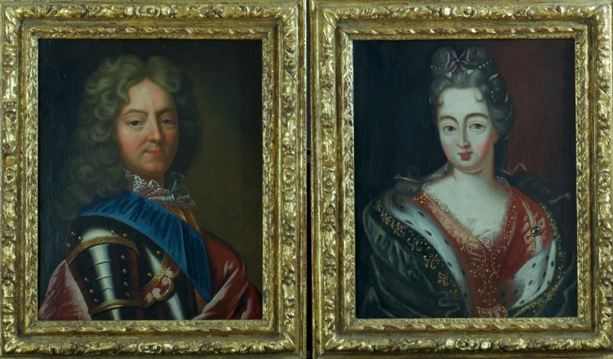 Pierre Gobert Beautiful Old Painting Portrait Royal Couple Duke Of Vendôme 18th 