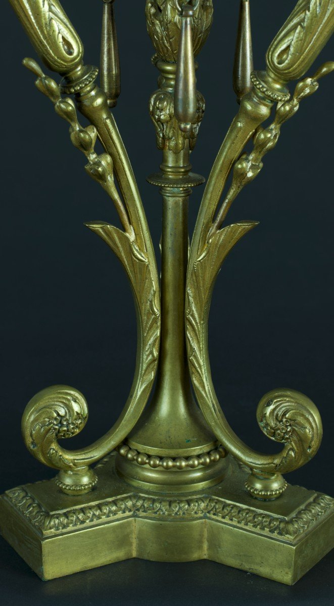 Ancienne Paire De Candélabres Louis XVI Bronze Carquois Chaine Bougeoir 60cm 19e Chandelier -photo-2