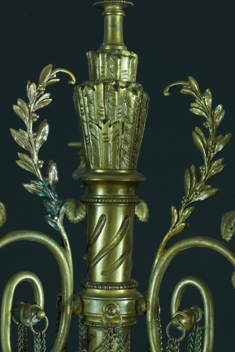 Ancienne Paire De Candélabres Louis XVI Bronze Carquois Chaine Bougeoir 60cm 19e Chandelier -photo-4