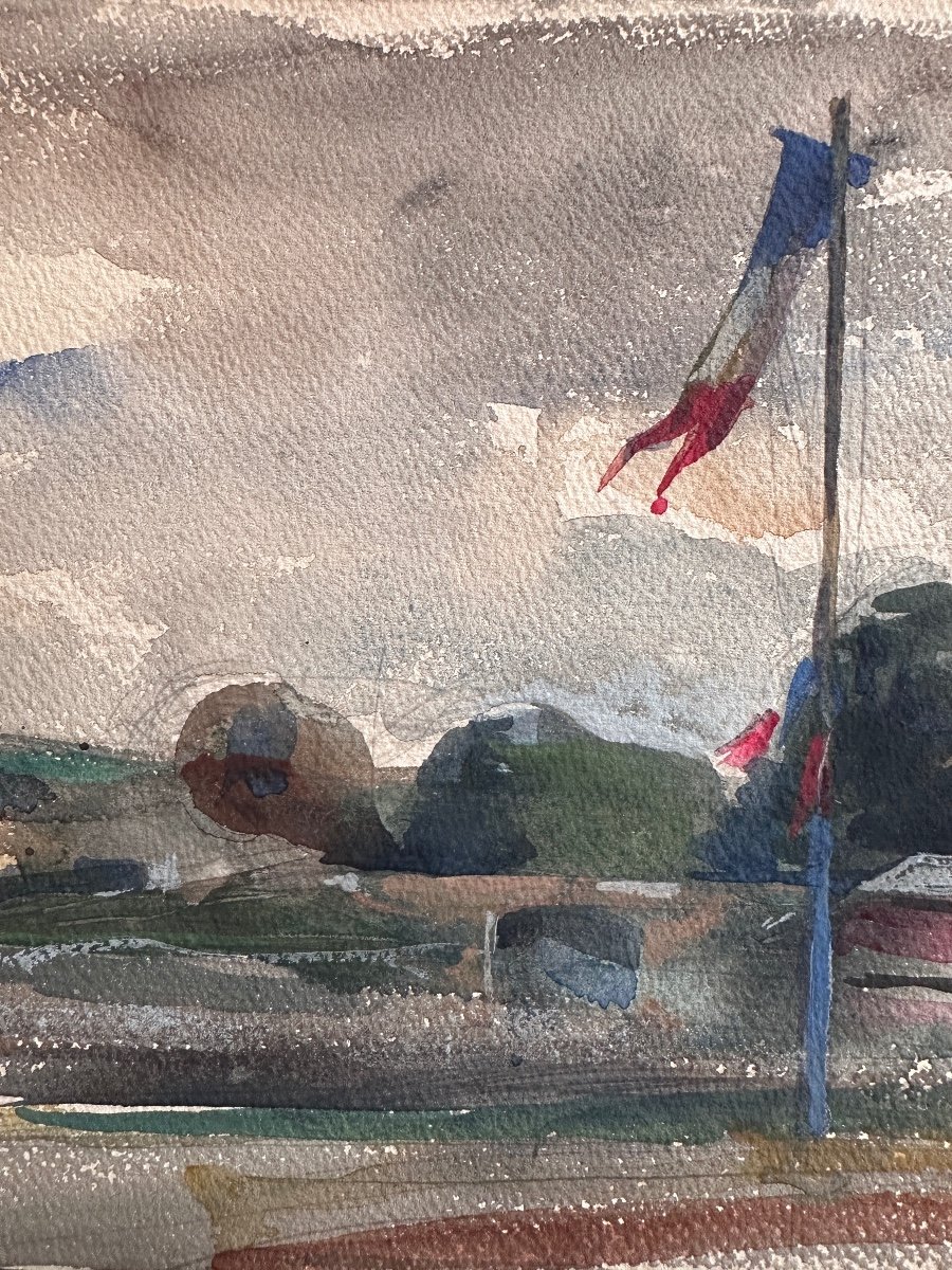 Jean Terles Beautiful Landscape Drawing Flagpole With A Tricolor Flag Study Modern Art Landscape -photo-2