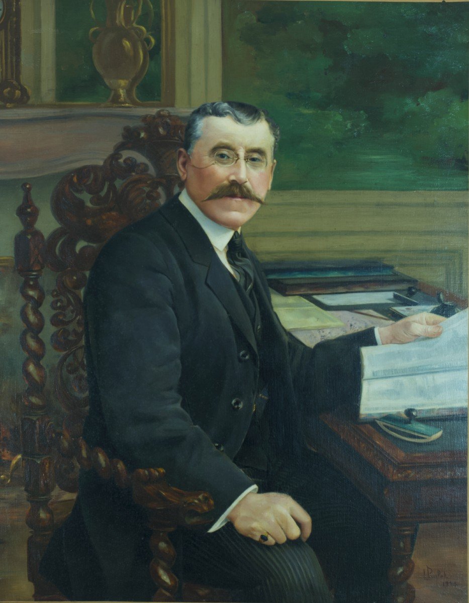 Pierre Antoine Poulet Tableau Ancien Intérieur Portrait Homme Chevalière Notable Bureau décor -photo-3