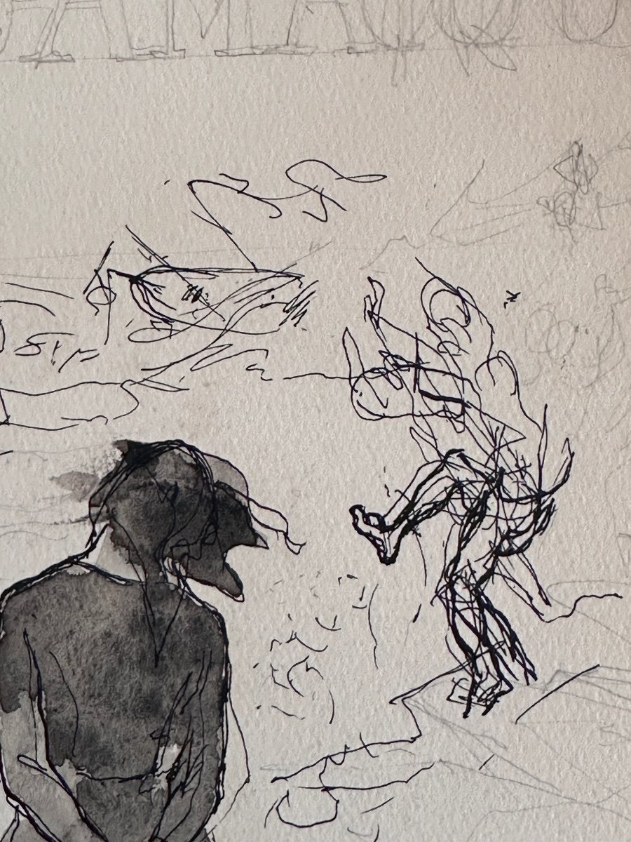 Dessin Ancien Etude Jean Terles Portrait De Jeune Femme Entravée Nuit Marine Caraïbes-photo-3