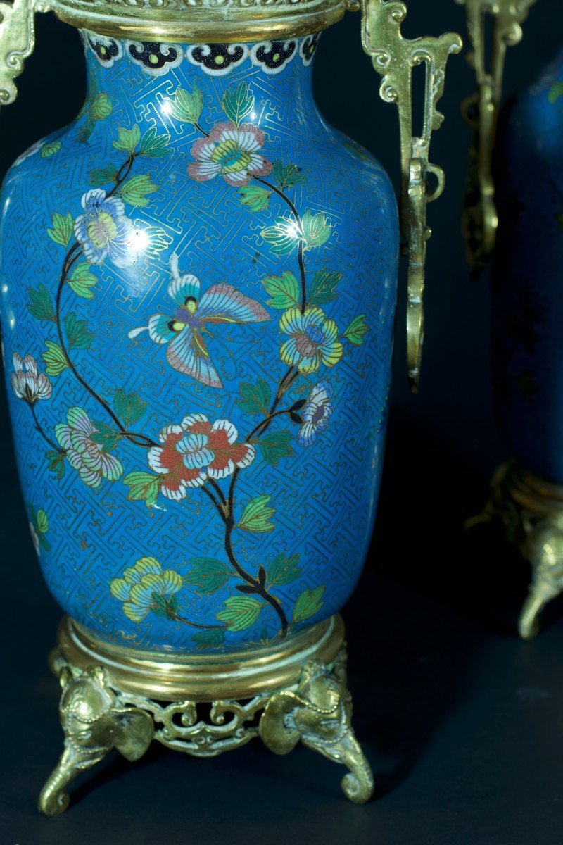 Old Oil Lamp Elephant Head Bronze Cloisonné Enamel China Pantin Glass -photo-2