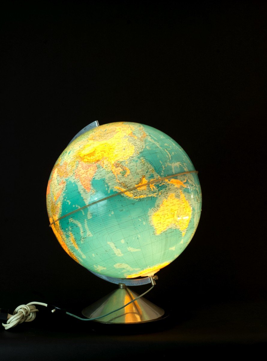Large World Map Vintage Stainless Steel Alu Design Hercule Lux Stauffacher.