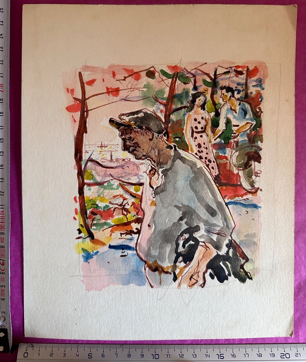 Drawing Jean Terles Marcel Pagnol Original Portrait Of César Panisse Marseille-photo-4