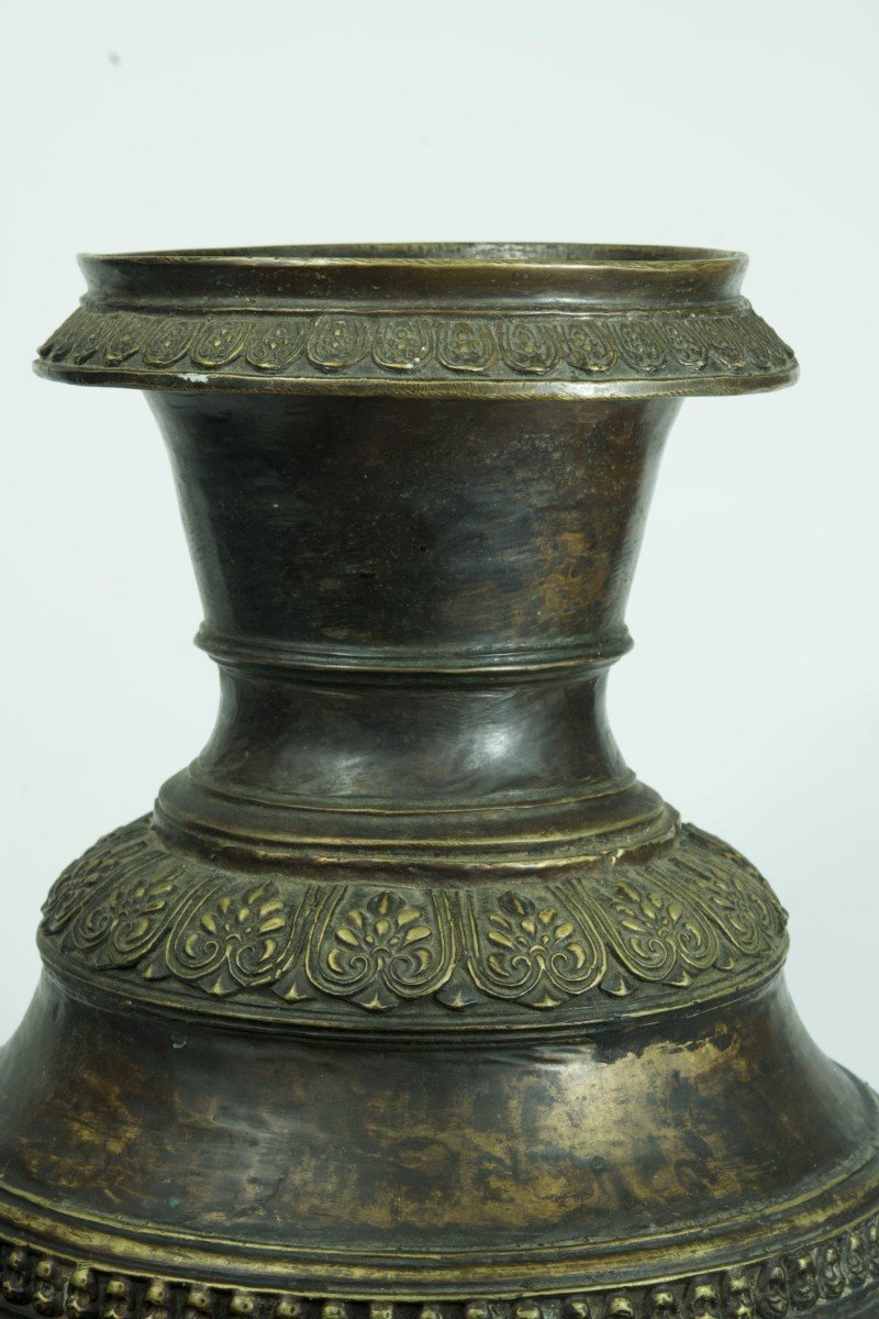 Grand Vase Ancien Bronze Tibet Népal Archaïque Citipati Tête De Mort 18è  Bouddhisme Hindouisme-photo-2