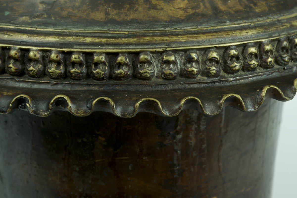 Grand Vase Ancien Bronze Tibet Népal Archaïque Citipati Tête De Mort 18è  Bouddhisme Hindouisme-photo-4