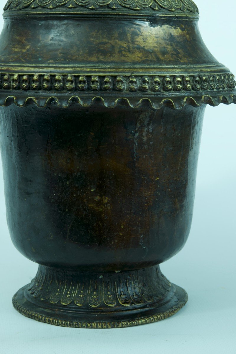 Grand Vase Ancien Bronze Tibet Népal Archaïque Citipati Tête De Mort 18è  Bouddhisme Hindouisme-photo-7