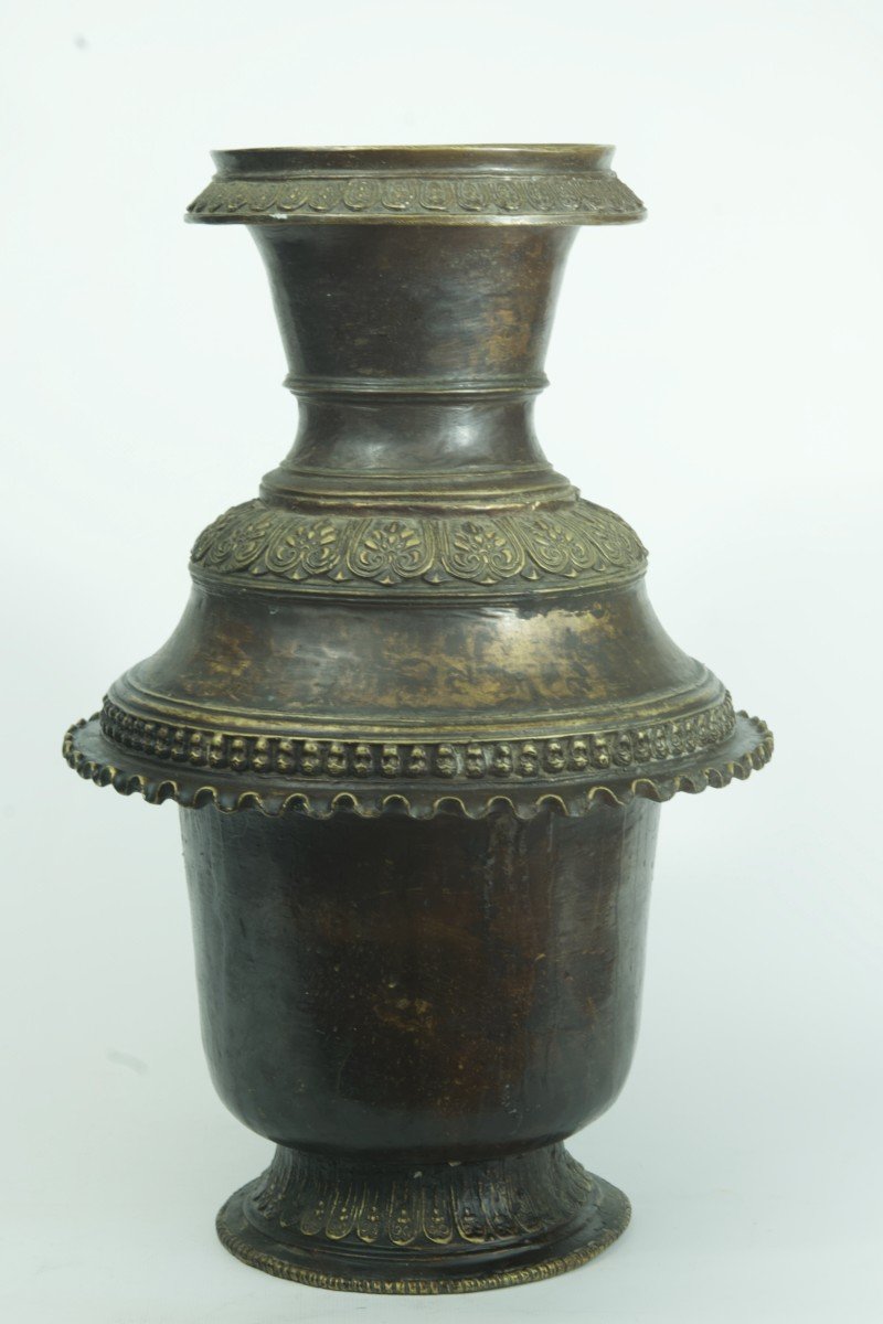 Grand Vase Ancien Bronze Tibet Népal Archaïque Citipati Tête De Mort 18è  Bouddhisme Hindouisme