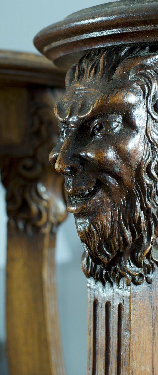 Ancien Paire De Guéridon Sellette Aux Démons Satan Bois Sculpté 19e Esotérique faune-photo-3