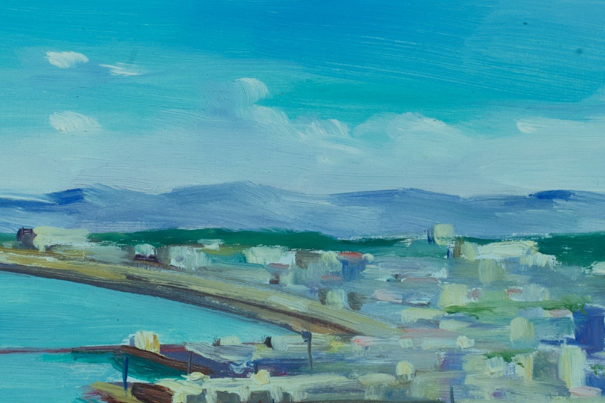  Emile Bou Old Orientalist Painting View Of The Port Bay Of Algiers Art Deco Marine Panorama-photo-1