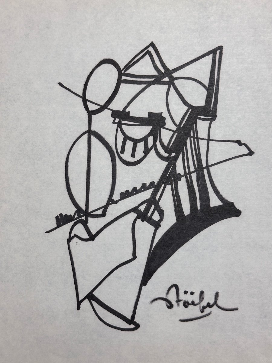 Edgar Stoebel Dessin Moderne  Feutre   Portrait Abstraction Figurasynthèses Ecole De Paris -photo-3