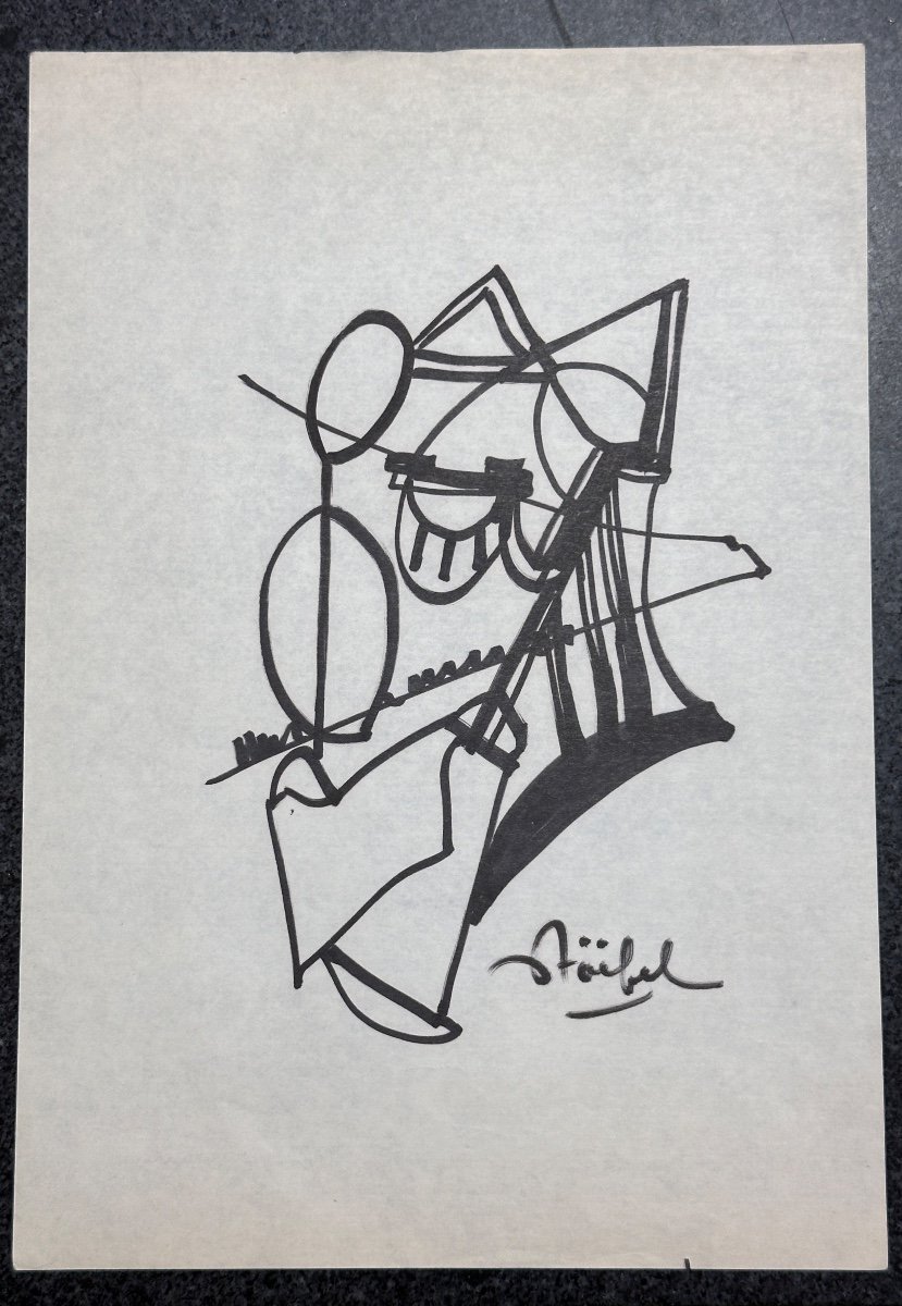 Edgar Stoebel Dessin Moderne  Feutre   Portrait Abstraction Figurasynthèses Ecole De Paris -photo-1