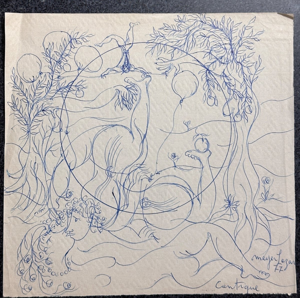 Meyer Lazar, 1977, Adam Et Eve Cantique école De Paris Judaïca Dessin érotique Adam et Eve -photo-2