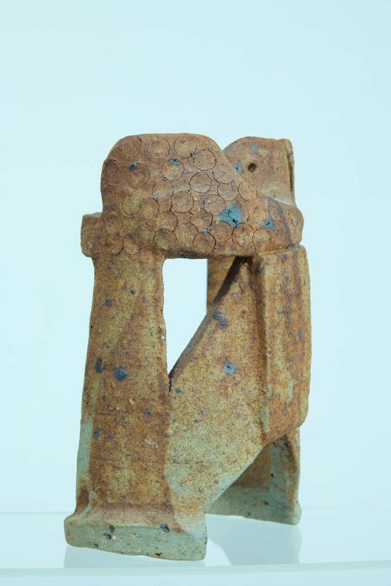Lodereau Sculpture Design Minimalist Sandstone La Borne Man With Wolf Vintage Ceramic -photo-3