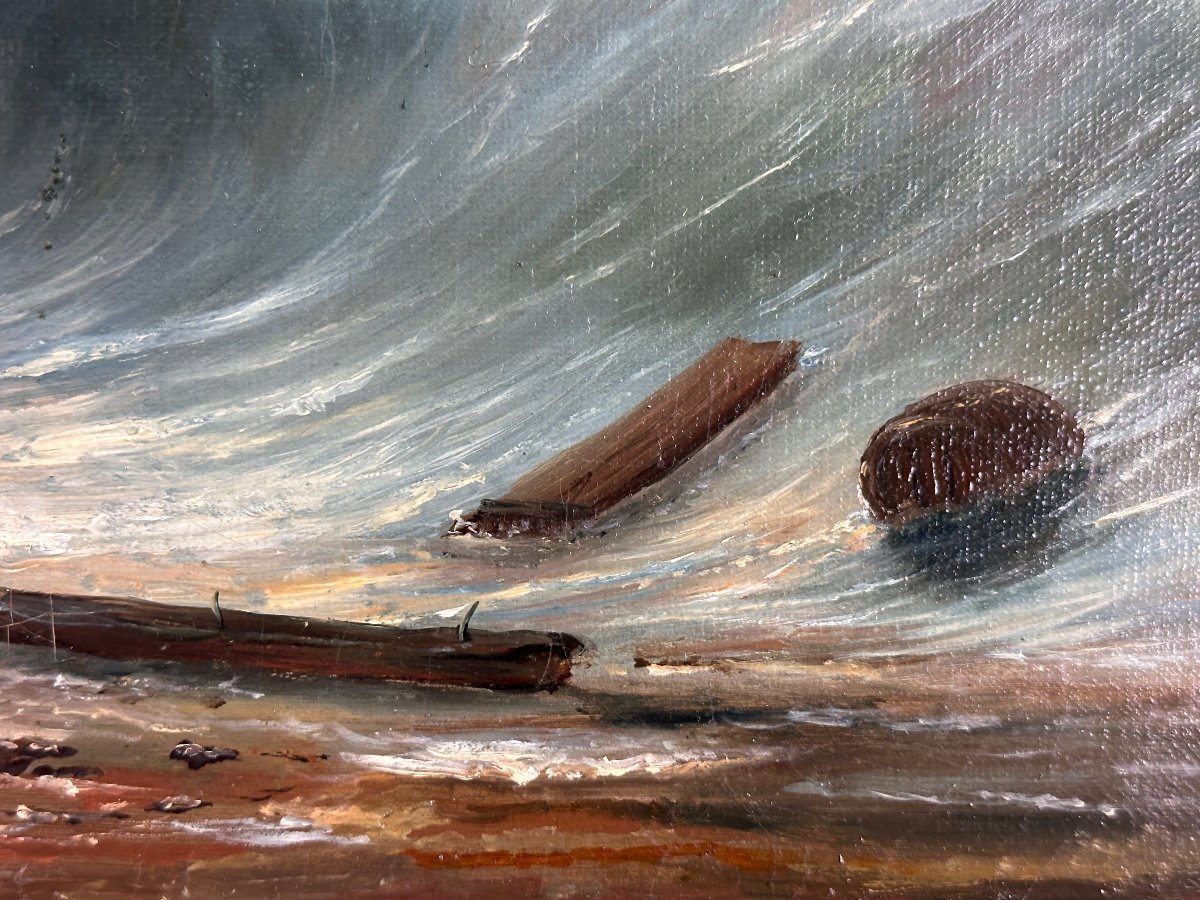Large 19th Century Marine Painting Romanticism Shipwreck Animated Boat Sv Gudin Isabey Signed -photo-1