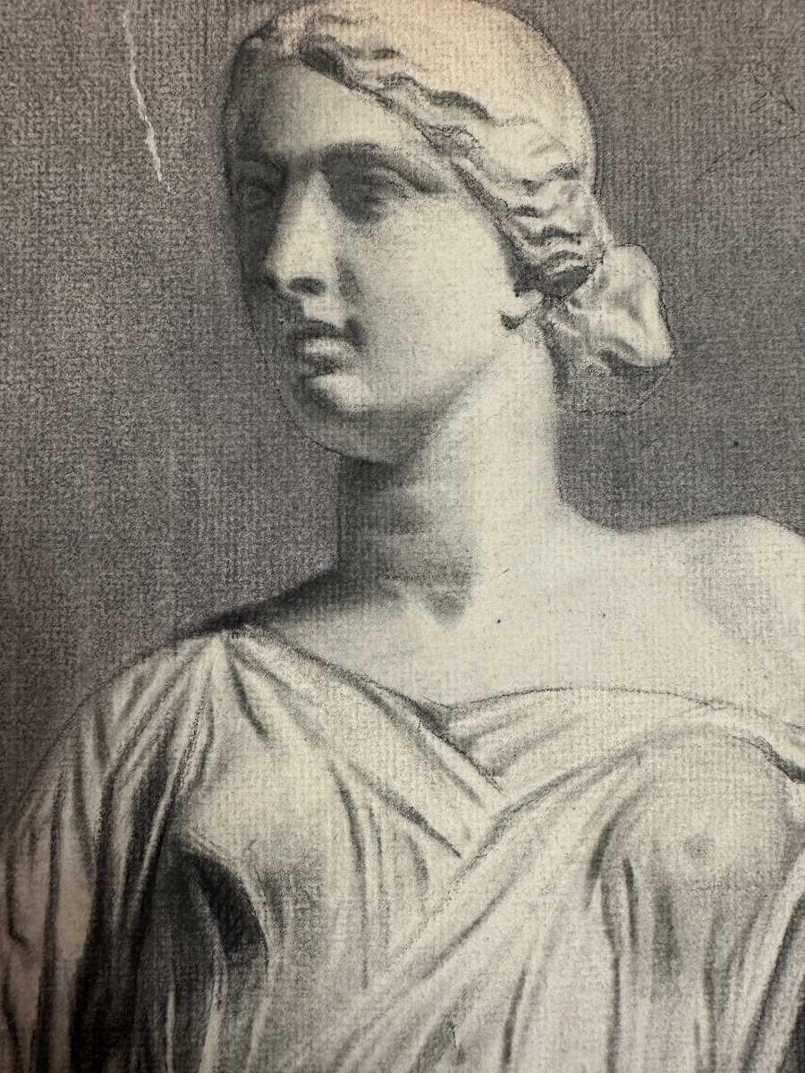 Old Drawing Academy Ancient Greece Portrait Muse Draped Signed Hoffmann 1900 Aphrodite -photo-2