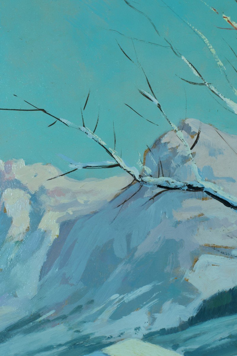 Suzanne Demarest Beautiful Old Painting Snow Mountain Alps Chalet Sv Contencin Us -photo-2