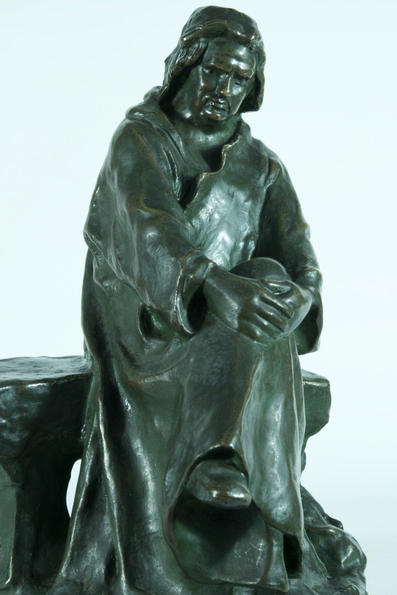 Ancien Bronze Portrait De Balzac Assis Sur Un Banc Alexandre Falguiere 1900-photo-1