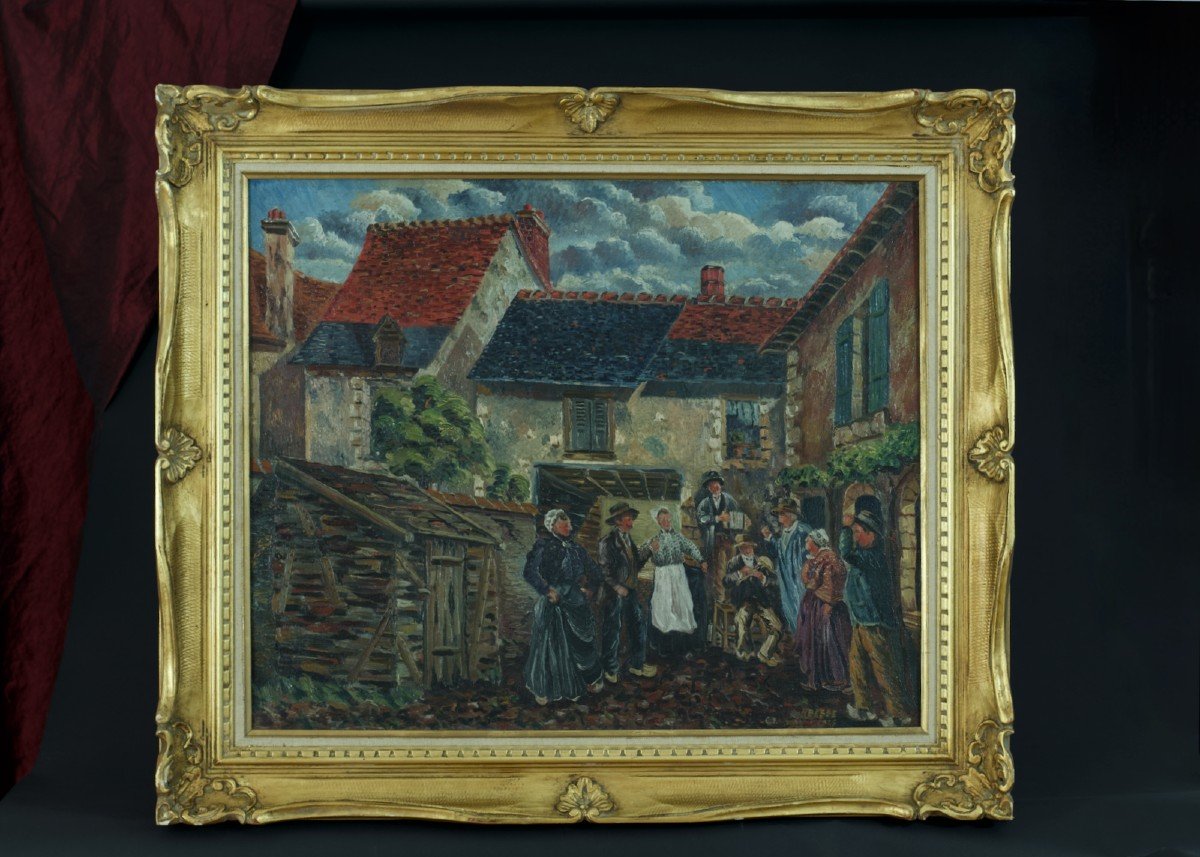 Raymond  Besse Tableau  Danse Musique Bal Auvergne Cabrette Accordéon Village  Art Populaire-photo-2