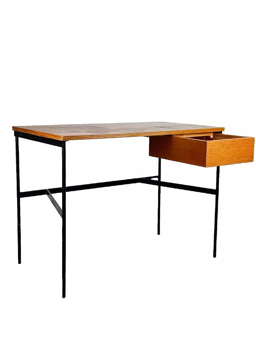 Pierre Paulin.  Ancien Bureau Vintage Design  1950 Laqué Noir Métal Déco Thonet XXe-photo-3