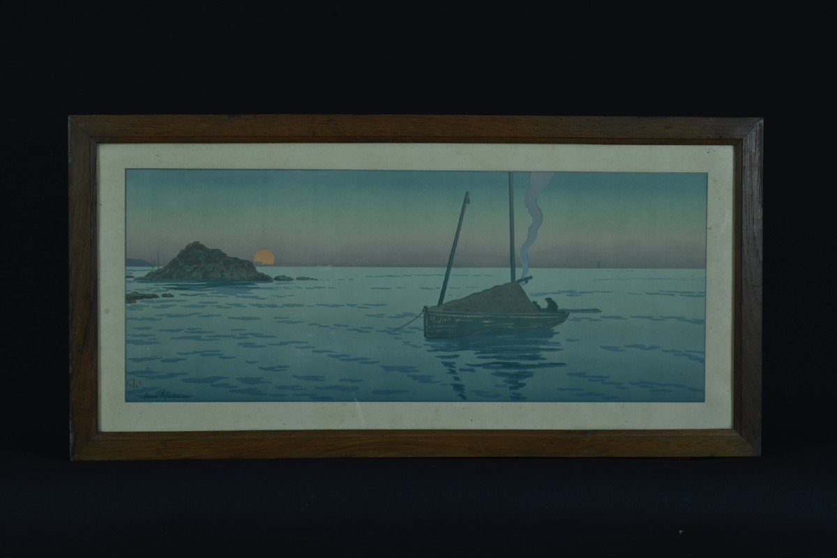 Henri Rivière The Setting Sun Marine Brittany Art Nouveau Lithograph Eugène Verneau-photo-2