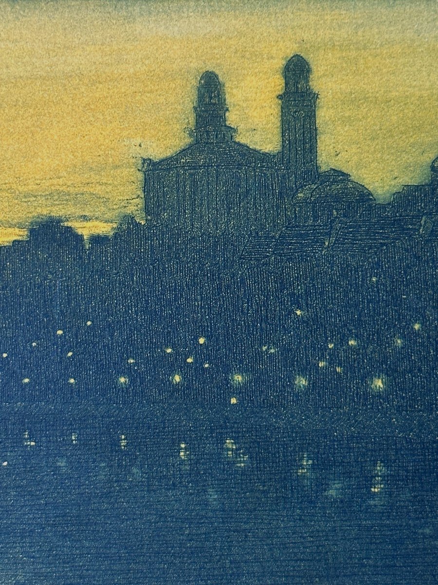 Charles Houdard Old Engraving Paris The Seine The Night Japonism Nabis Art Nouveau 1902-photo-2