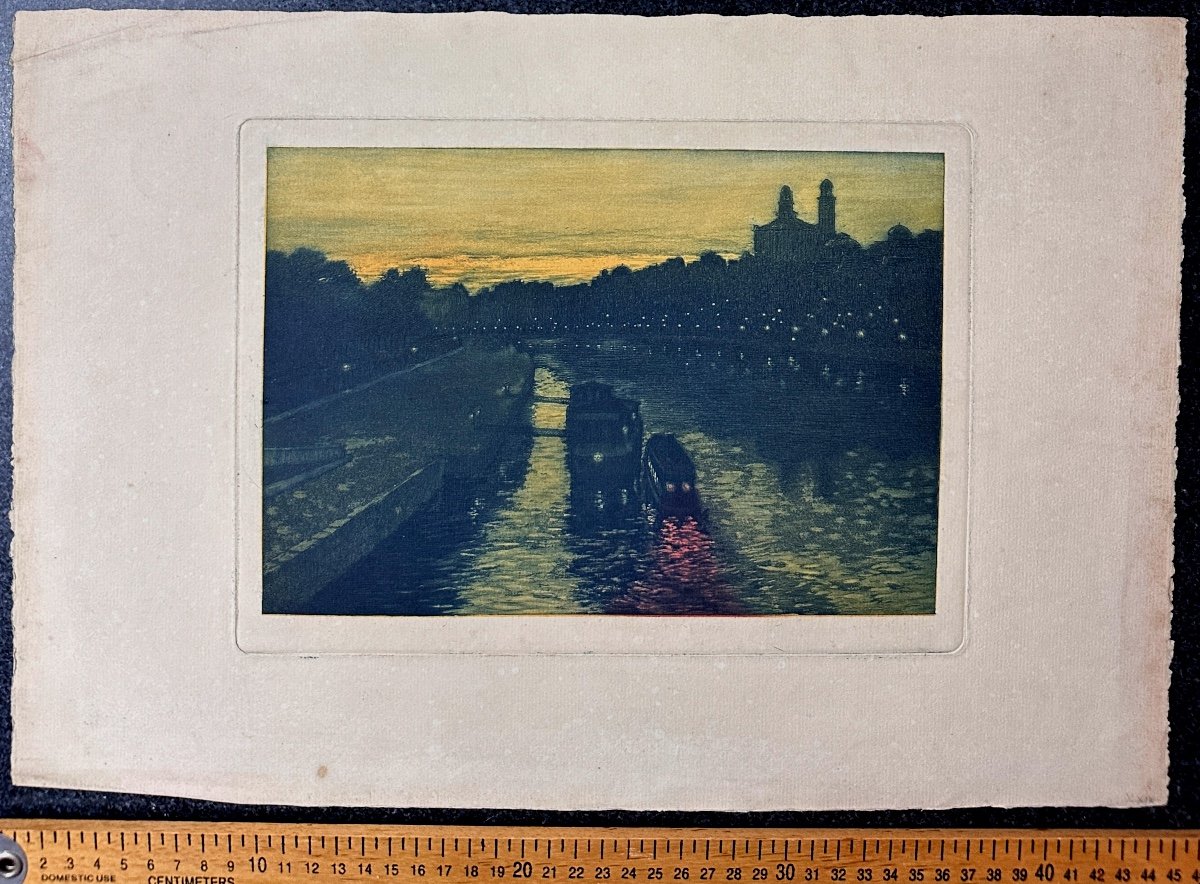 Charles Houdard Old Engraving Paris The Seine The Night Japonism Nabis Art Nouveau 1902-photo-2