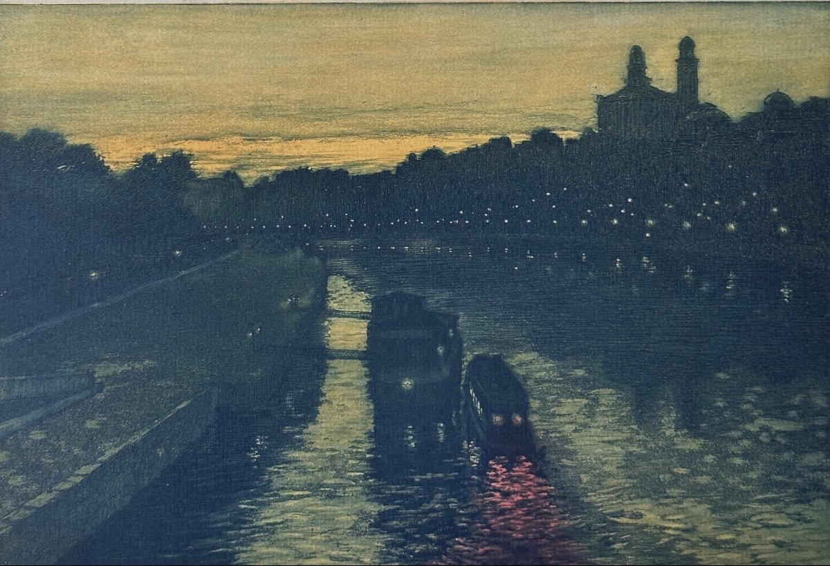 Charles Houdard Old Engraving Paris The Seine The Night Japonism Nabis Art Nouveau 1902-photo-7