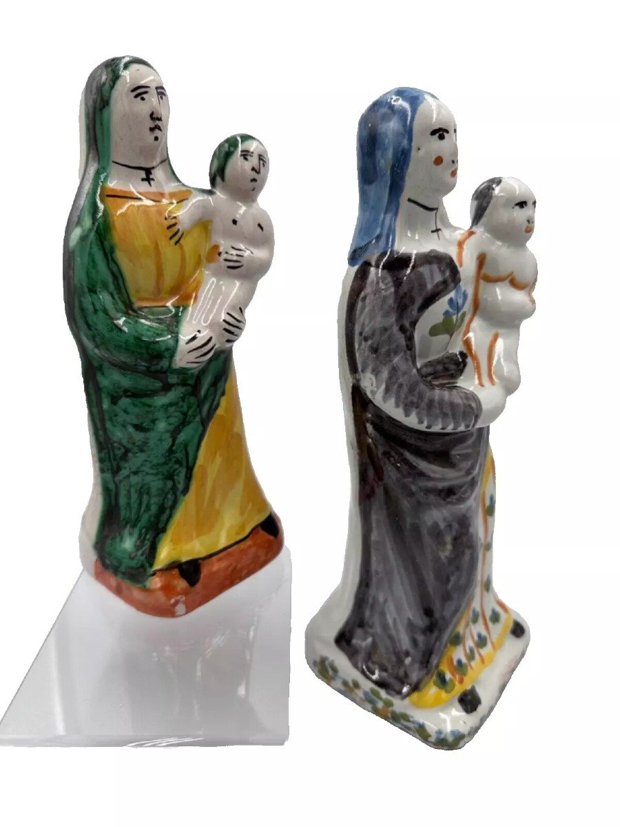 Ancienne Faience 18 ème Nevers Vierge Marie à l'Enfant Religion Malicorne X2-photo-3