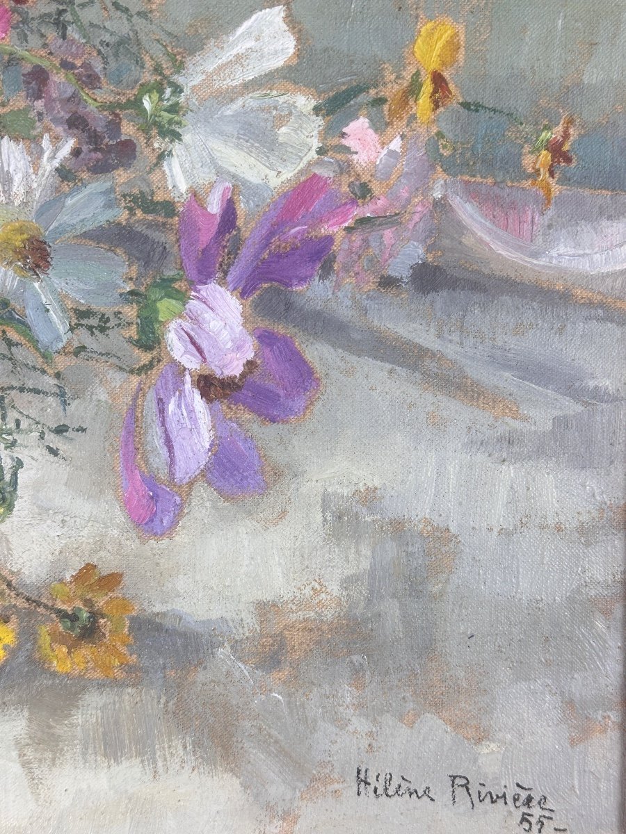 Tableau Bouquet De Fleurs  Tapis Peinture Huile Hélène Rivière Toulouse Henri Martin -photo-3