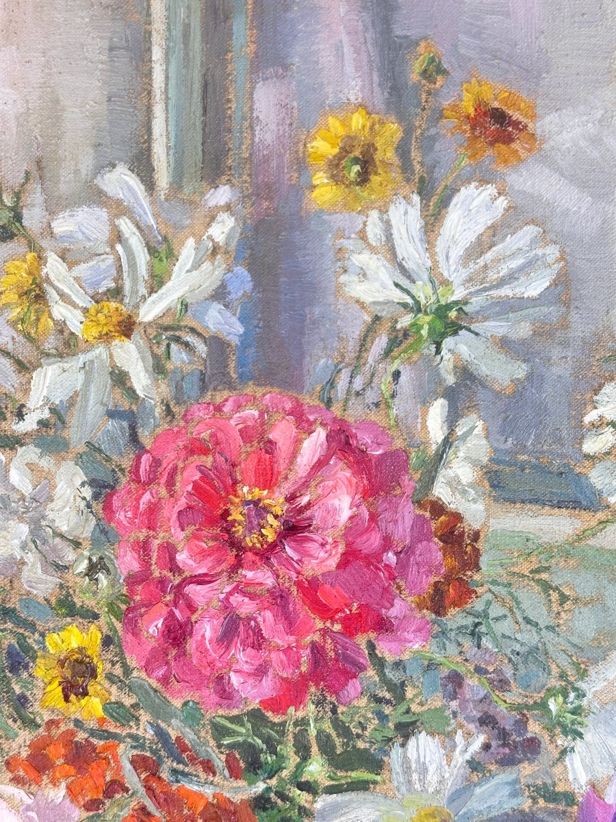 Tableau Bouquet De Fleurs  Tapis Peinture Huile Hélène Rivière Toulouse Henri Martin -photo-4