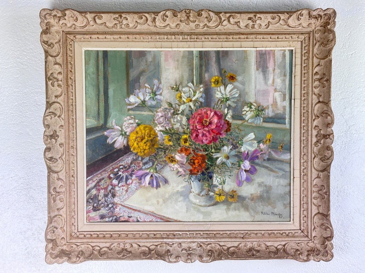 Tableau Bouquet De Fleurs  Tapis Peinture Huile Hélène Rivière Toulouse Henri Martin -photo-3