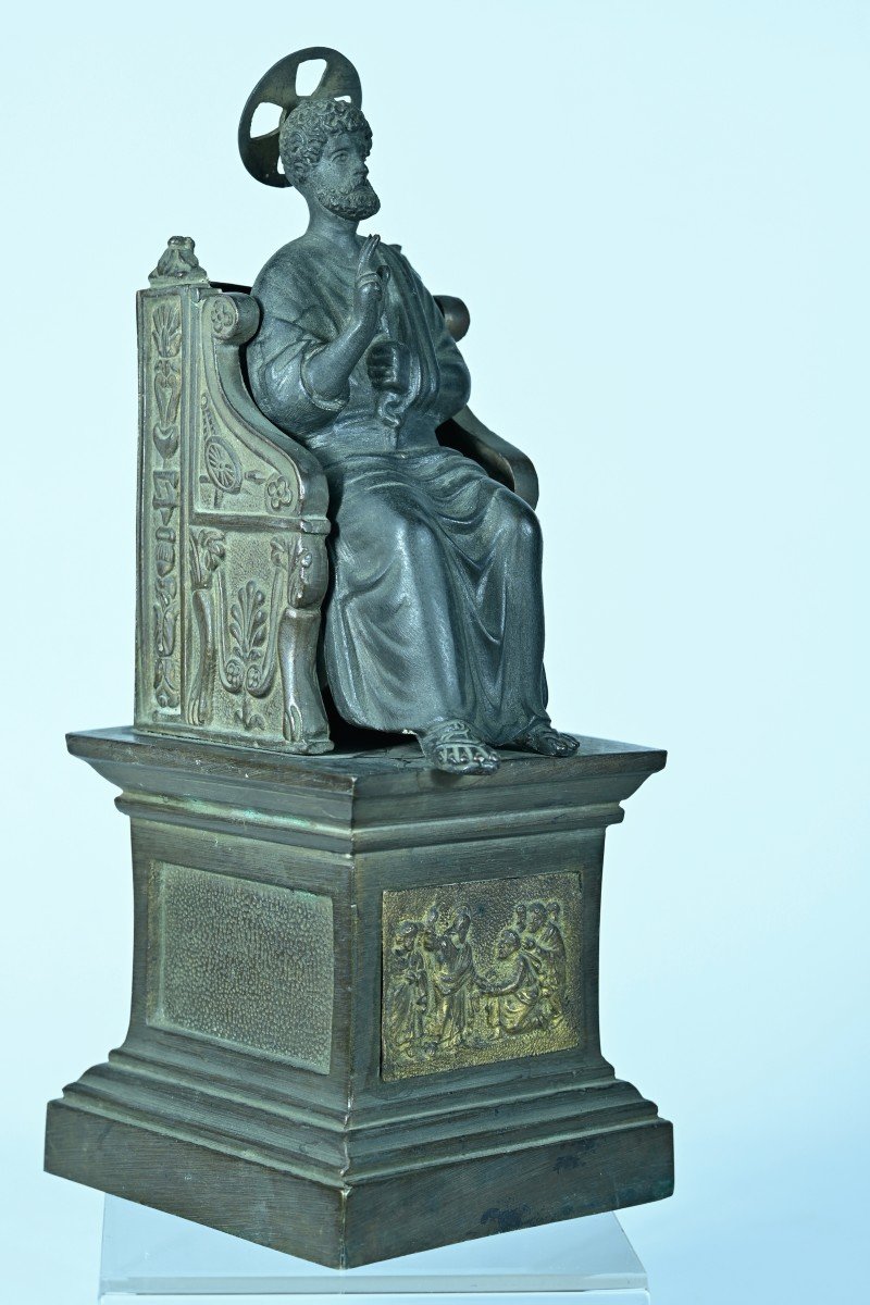Old Bronze Statue Of Saint Peter Of Rome From The Grand Tour 23 Cm 19th Century-photo-3