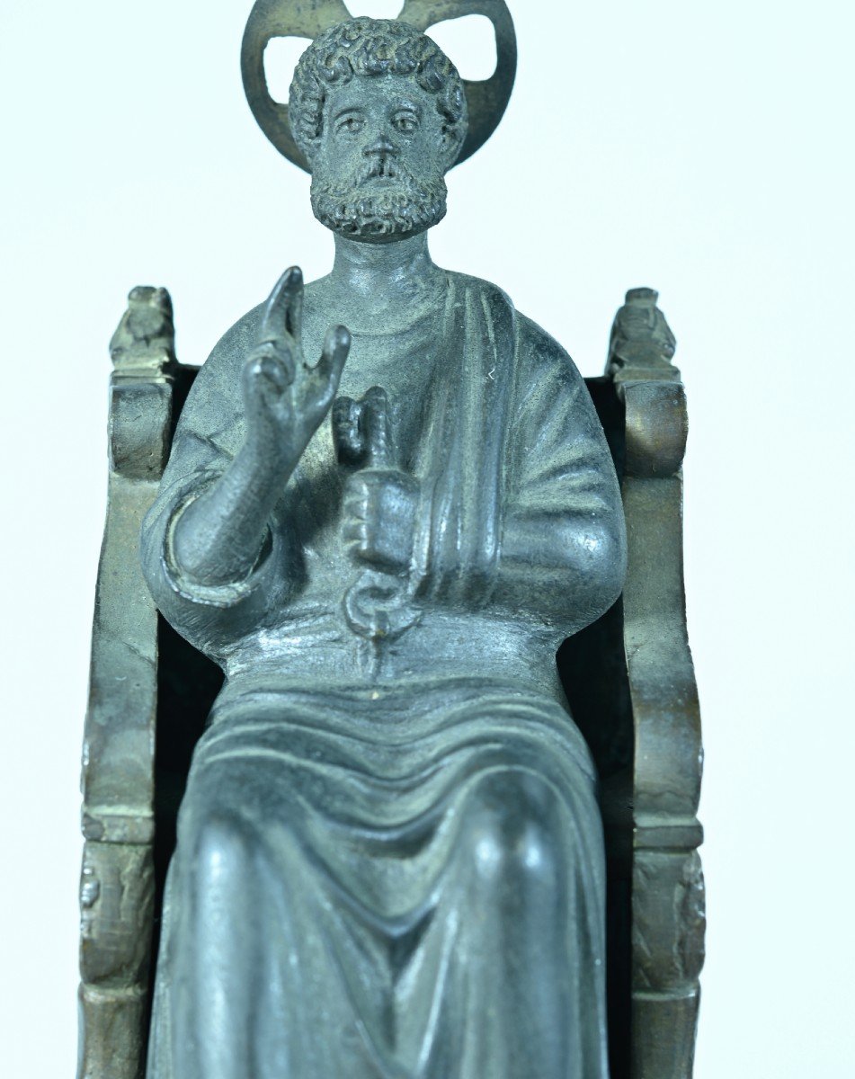 Old Bronze Statue Of Saint Peter Of Rome From The Grand Tour 23 Cm 19th Century-photo-1