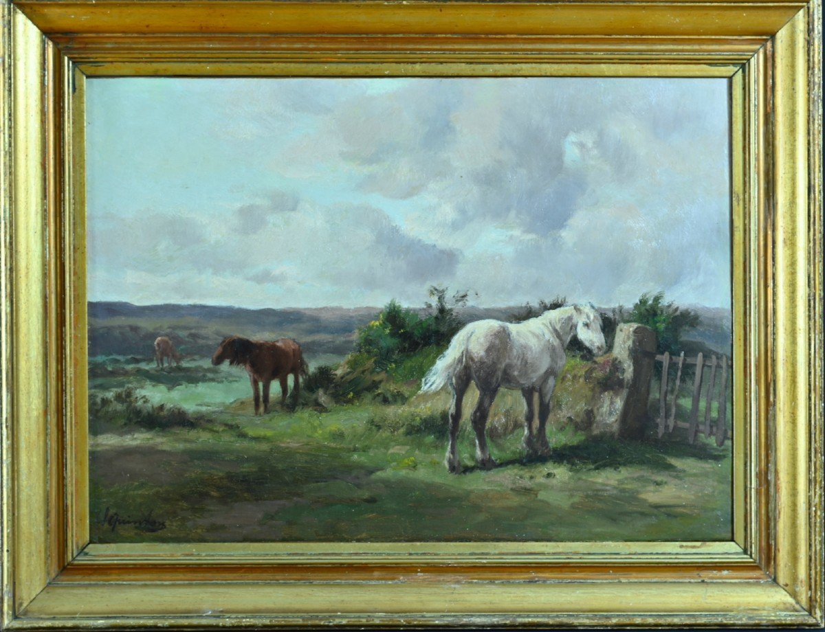Quinton Painting Portrait Horses Landscape Sky Barbizon Barrier 19th Hst-photo-3