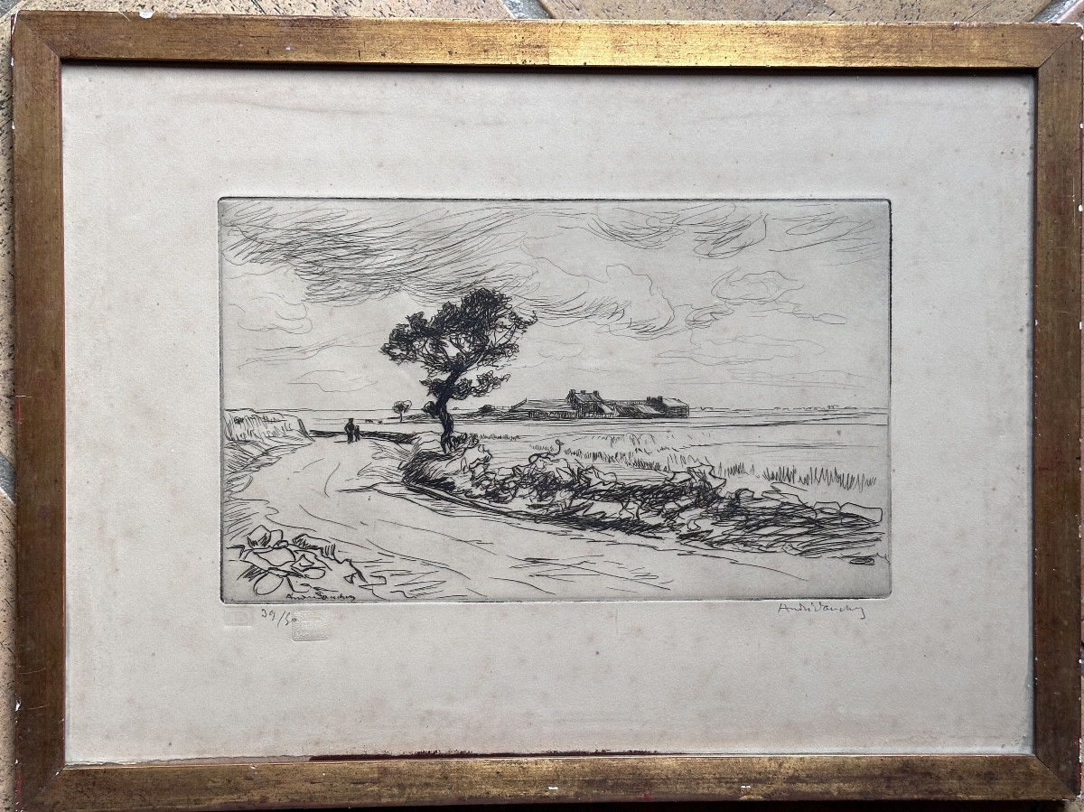 André Dauchez Antique Engraving Brittany La Palue Animated Seascape. 1900 Breton Walker-photo-2