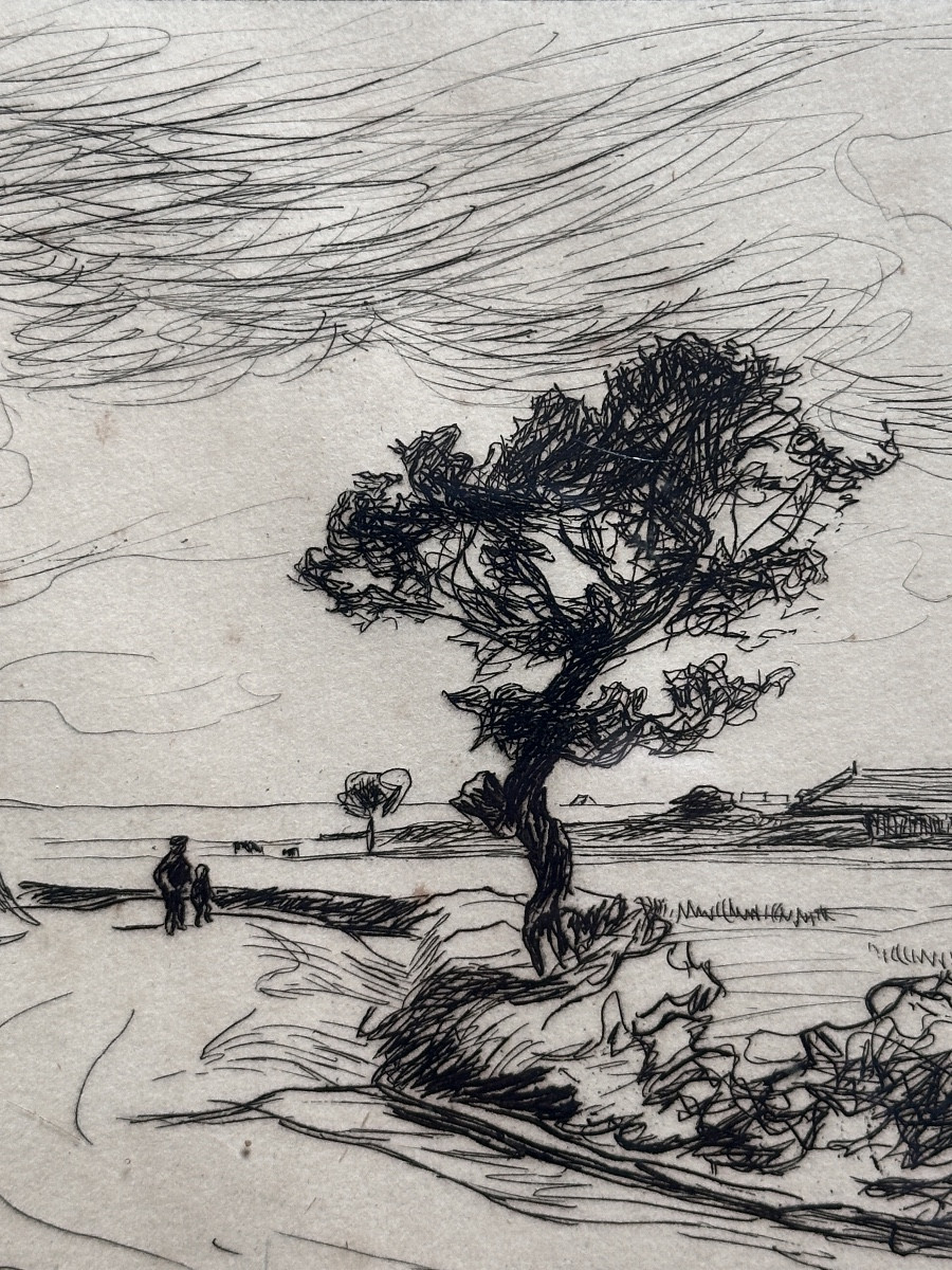 André Dauchez Antique Engraving Brittany La Palue Animated Seascape. 1900 Breton Walker-photo-4
