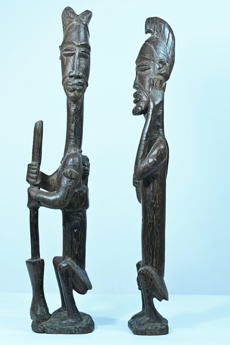 Grégoire  Massengo Ancienne Statue Africaine  Maternité Couple 1950 Bois Sculpté Palmier X2-photo-6