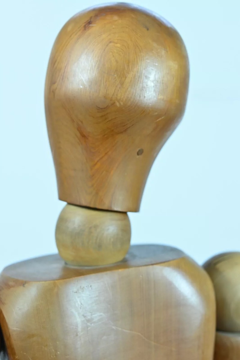 Ancien Grand Mannequin De Peintre Atelier 1950 Bois Patiné 89 Cm Articulé-photo-3