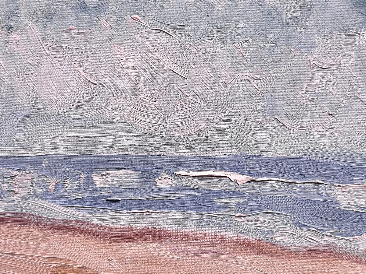 Charmant Tableau Ancien Bord De Mer Océan Ciel Post Impressionniste Marine Etude Dune -photo-1