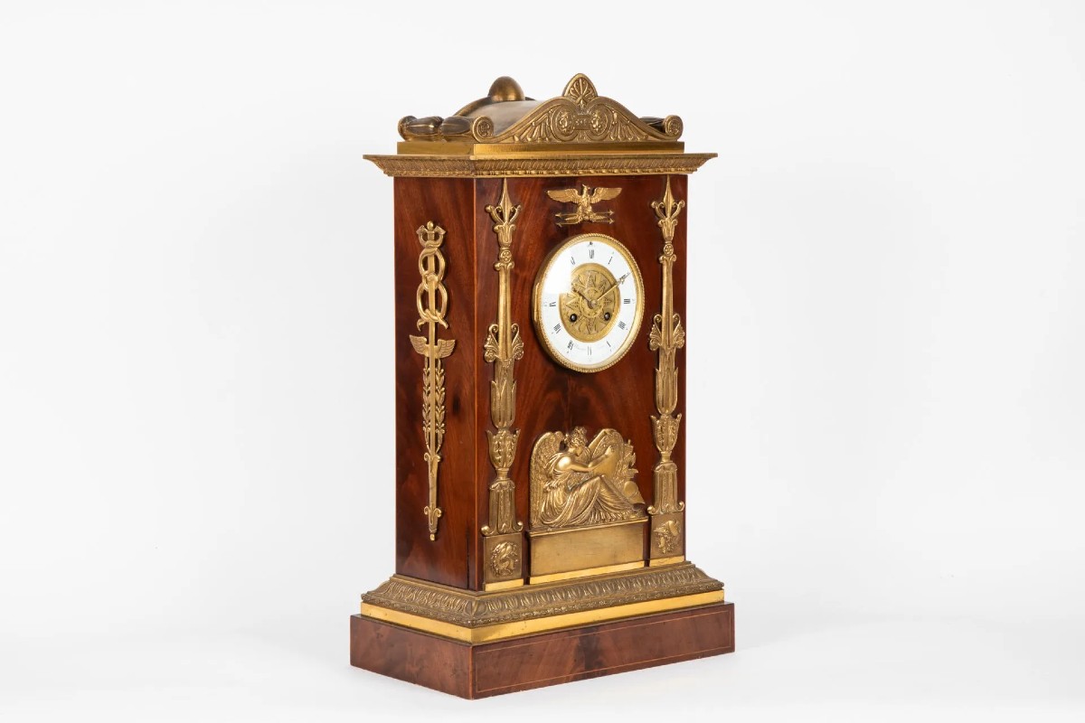Planchon Ancienne Pendule Empire Acajou Et Bronze Doré Antique Signé  à Paris-photo-1