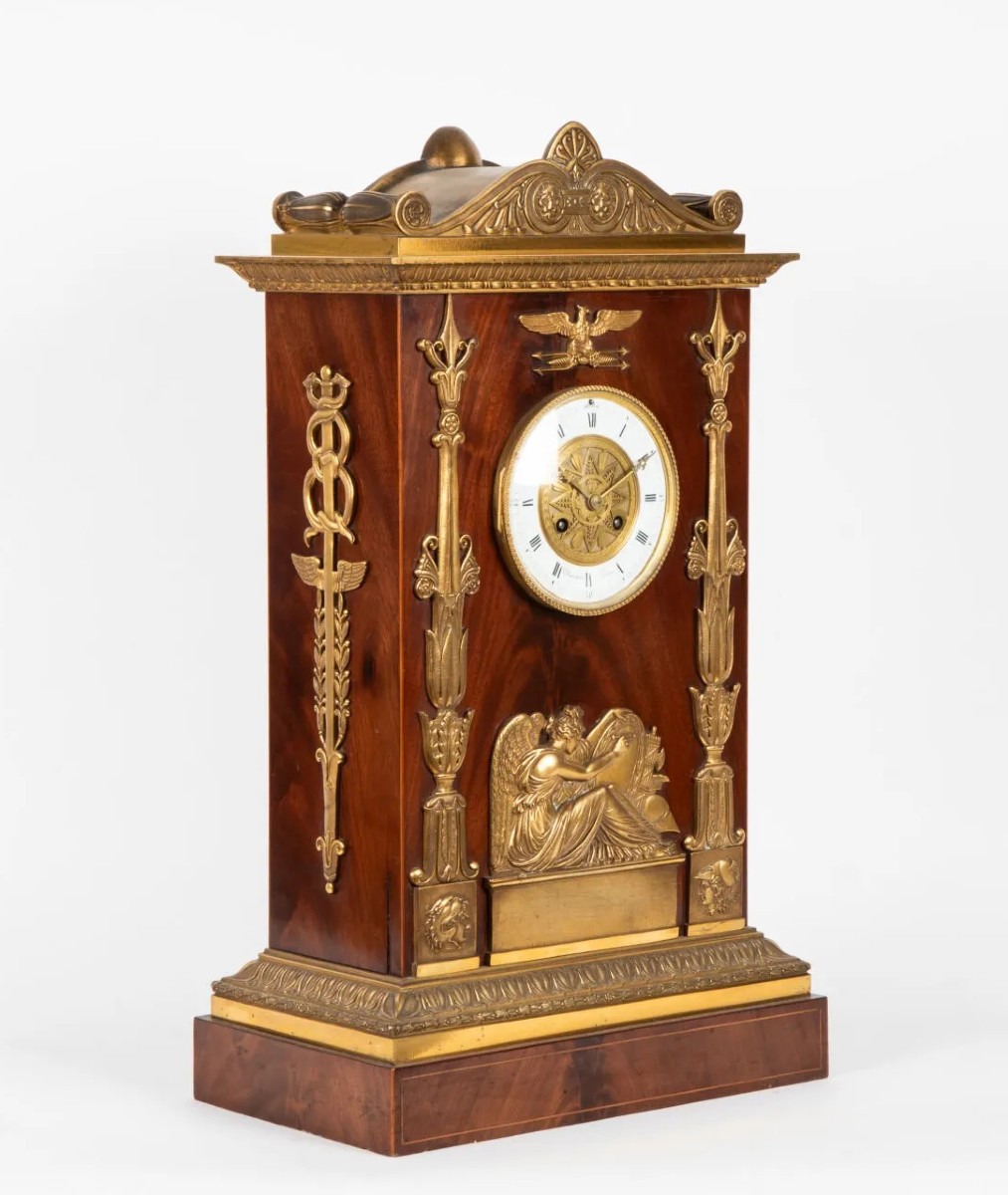 Planchon Ancienne Pendule Empire Acajou Et Bronze Doré Antique Signé  à Paris