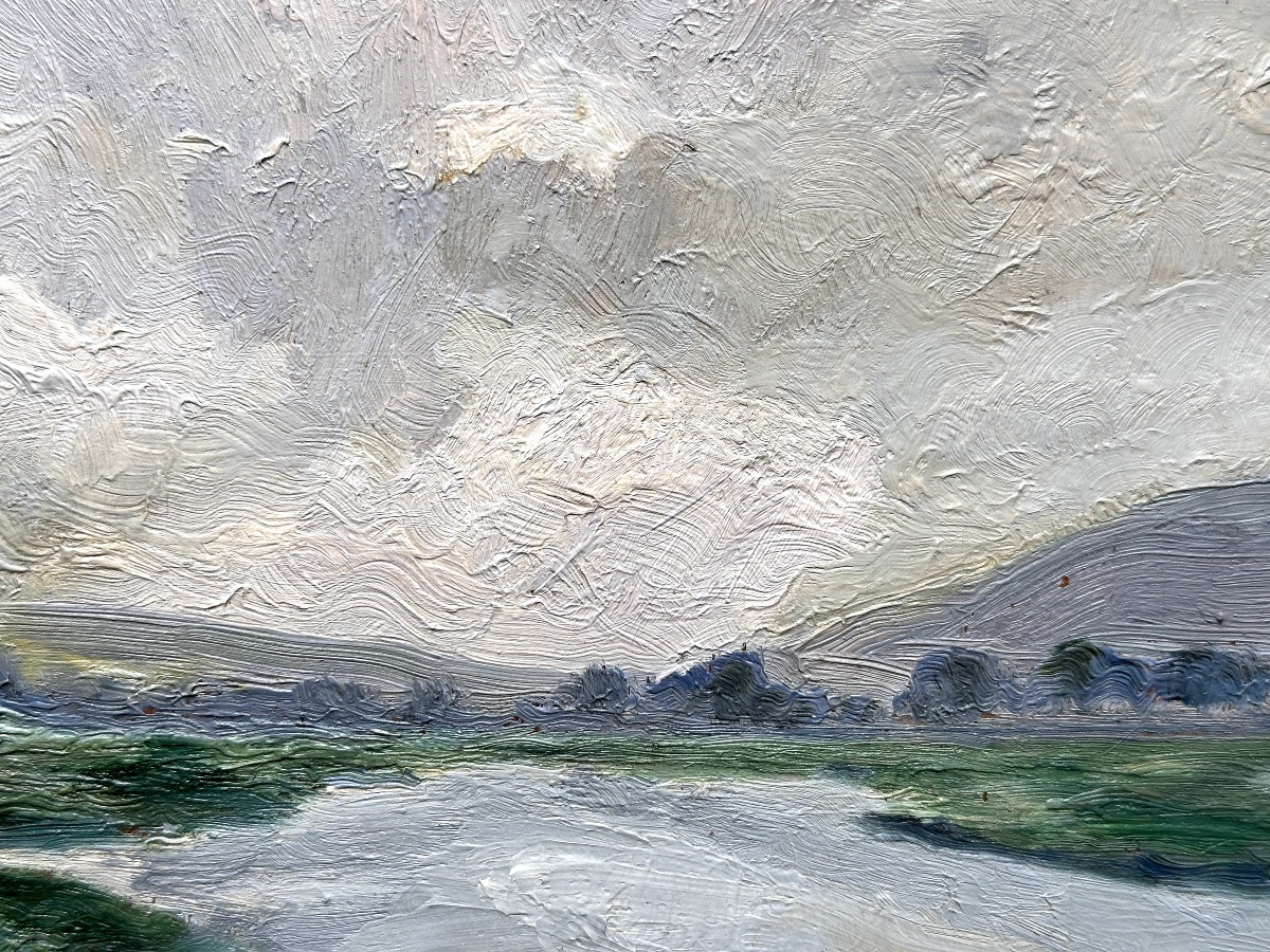 Louis Clesse Beau  Tableau Ancien Paysage Vue De Rivière Ciel Impressionniste Bruxelles -photo-3