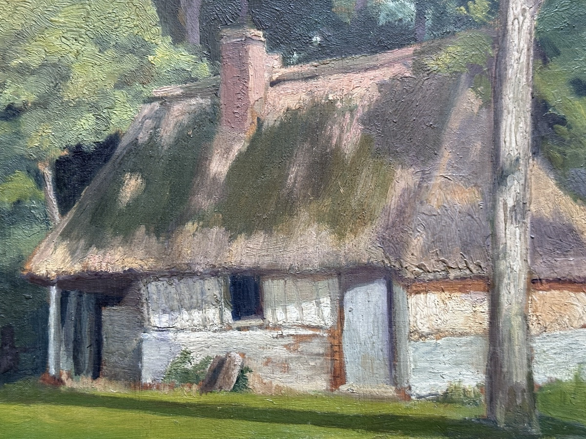 Henry Old Painting Norman Landscape House Thatched Cottage Garden Small Slabs -photo-3