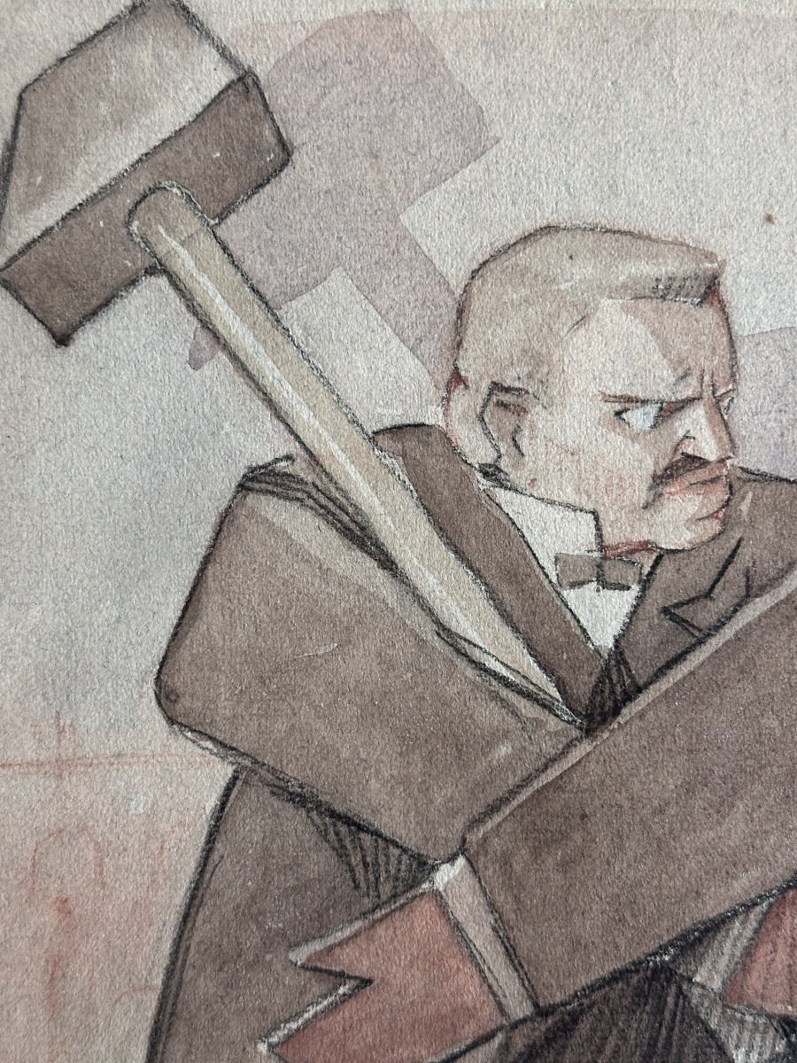 Jean Terles  Dessin Ancien Charge Caricature Portrait Allégorie Justice Monnier-photo-3